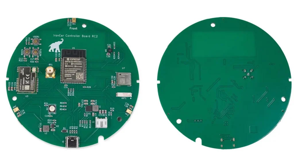 Scheda elettronica interna del sensore IronEar con i componenti a vista