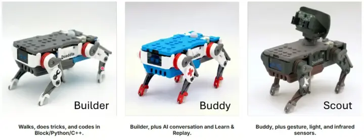 I tre modelli di robot Quaddle